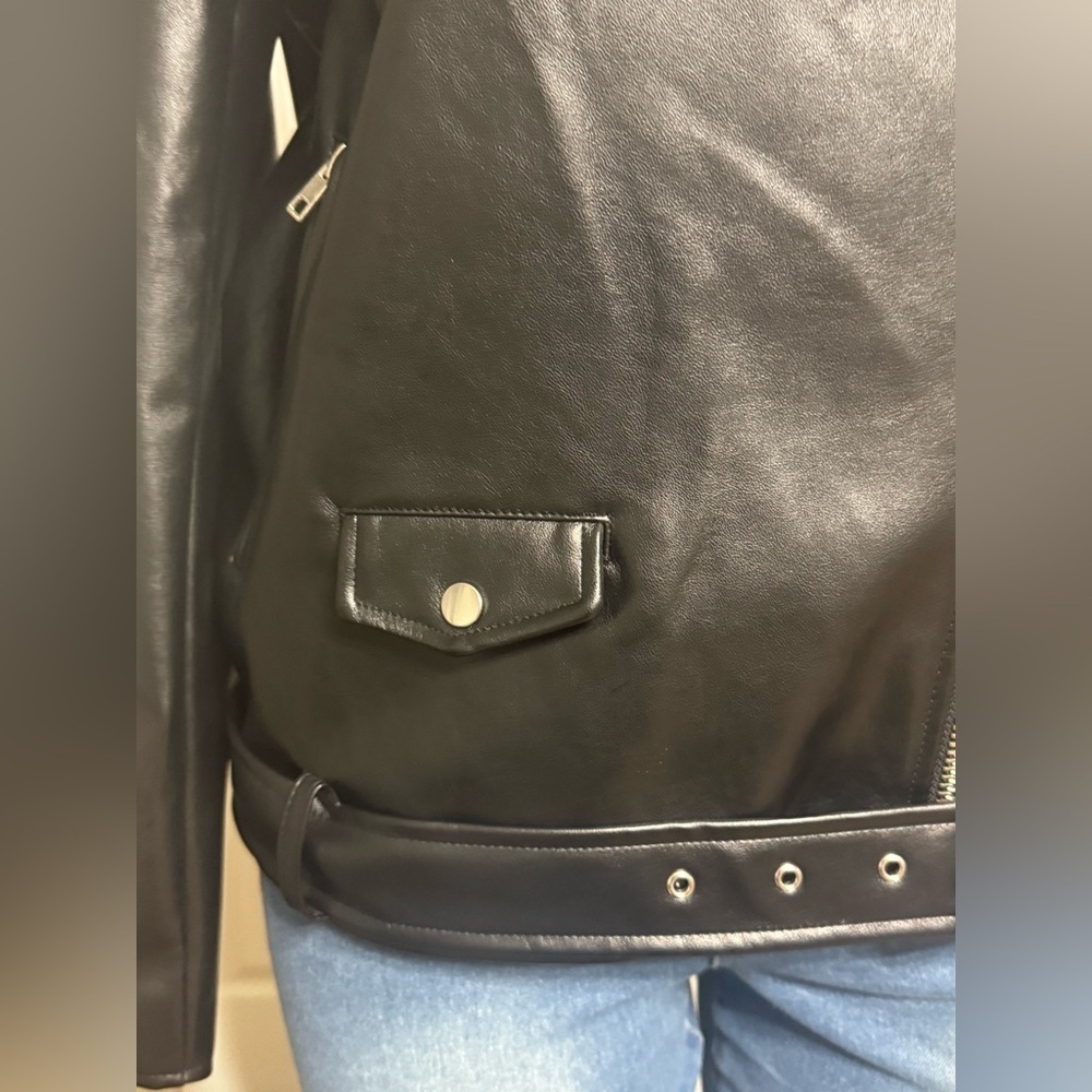 Cotton On Faux Leather Moto Biker Jacket Black Size S/M - Picture 5 of 13